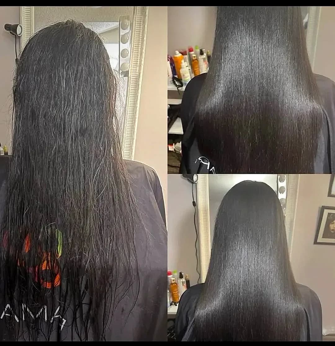 Keratin treatment transformation from frizzy to silky smooth